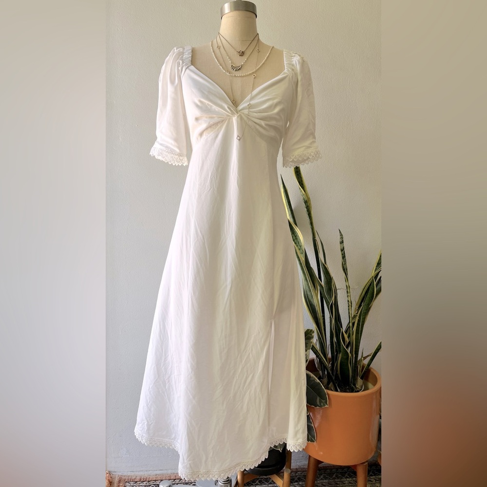 She + Sky•White Cotton Puff-Sleeve Fit & Flare Dress•Size S